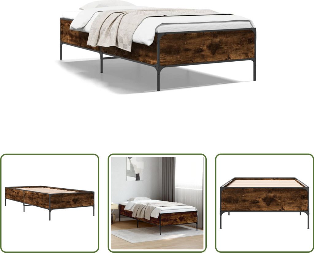 The Living Store Bettgestell Räuchereiche 75x190 cm Holzwerkstoff und Metall