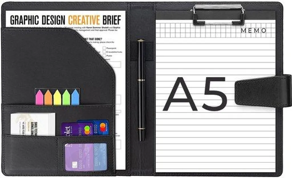 Porte-documents Lederer A5 avec fermeture magnétique et bloc-notes noir