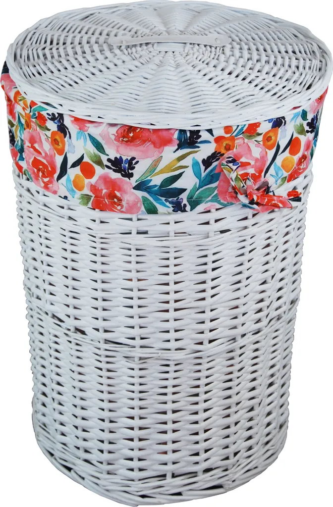 Cassettone Biancheria Vimini Bianco Shabby Coperchio Fiori D.39