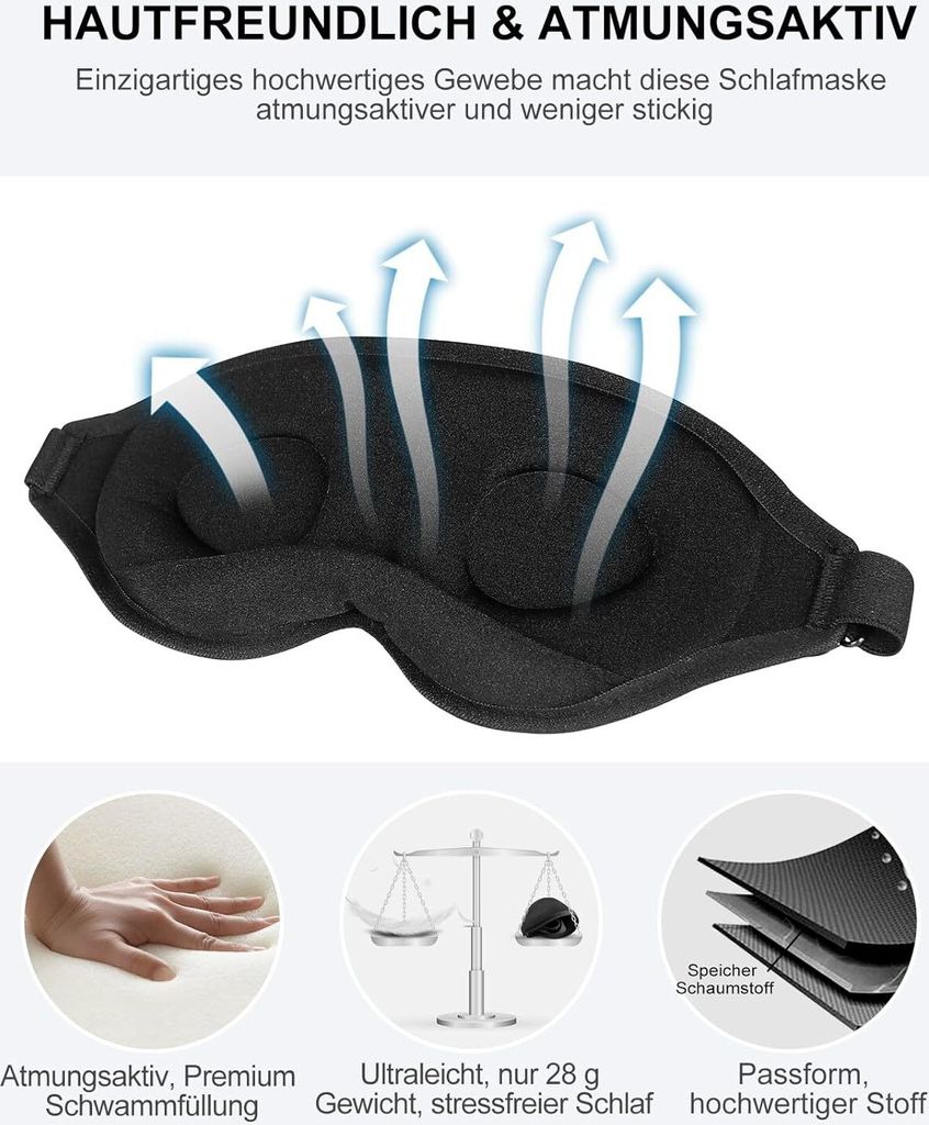 3D Schlafmaske Für Seitenschläfer – Mit Cups, Atmungsaktiv & Lichtdicht, 3 Stück In Farben