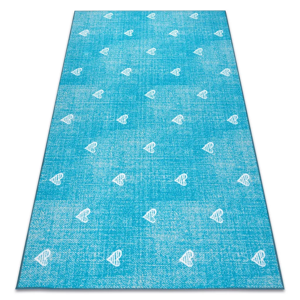 Grand tapis de chambre enfant turquoise HEARTS Jeans vintage 200x350