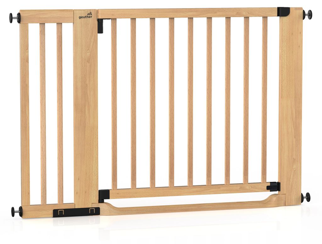GEUTHER Easylock Flat Step Holz Treppen- & Türschutzgitter | Natur | 115–123 cm | Ohne Bohren | Flacher Tritt | Auto-Close | EN 1930