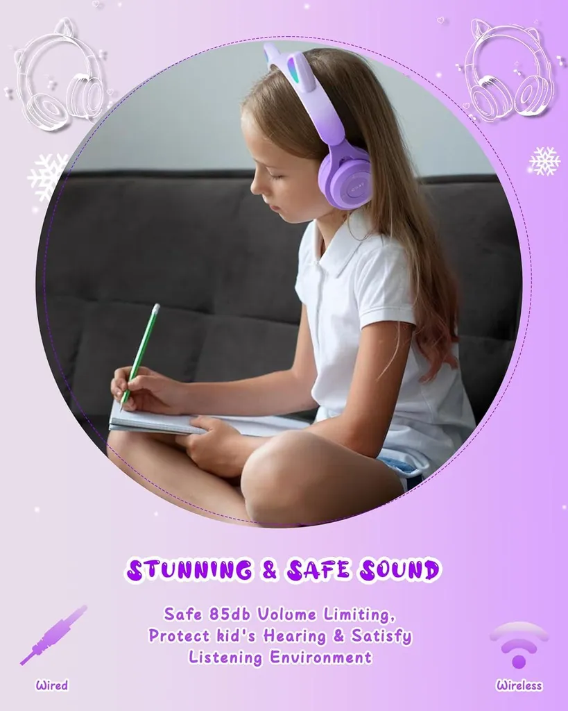 Cuffie Gatto Bambini 2 in 1: Sicurezza e Divertimento con Volume Limitato - 2