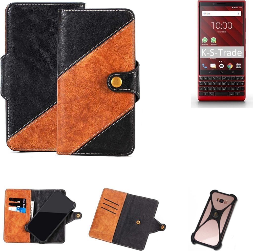 K-S-Trade Handyhülle Schutzhülle Bookstyle Case Wallet-Case kompatibel mit Blackberry KEY2 Red Edition Handy Cover Bumper Klapphülle schwarz