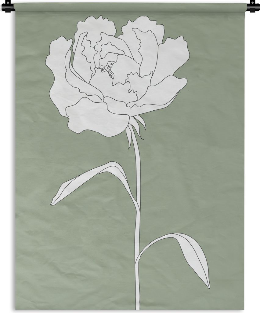 MuchoWow Wandteppich Wandbehang Rose - Blumen - Grün - Weiß - Pflanzen 90x120 cm Tapisserie Dekoration Wandtuch - Wanddeko