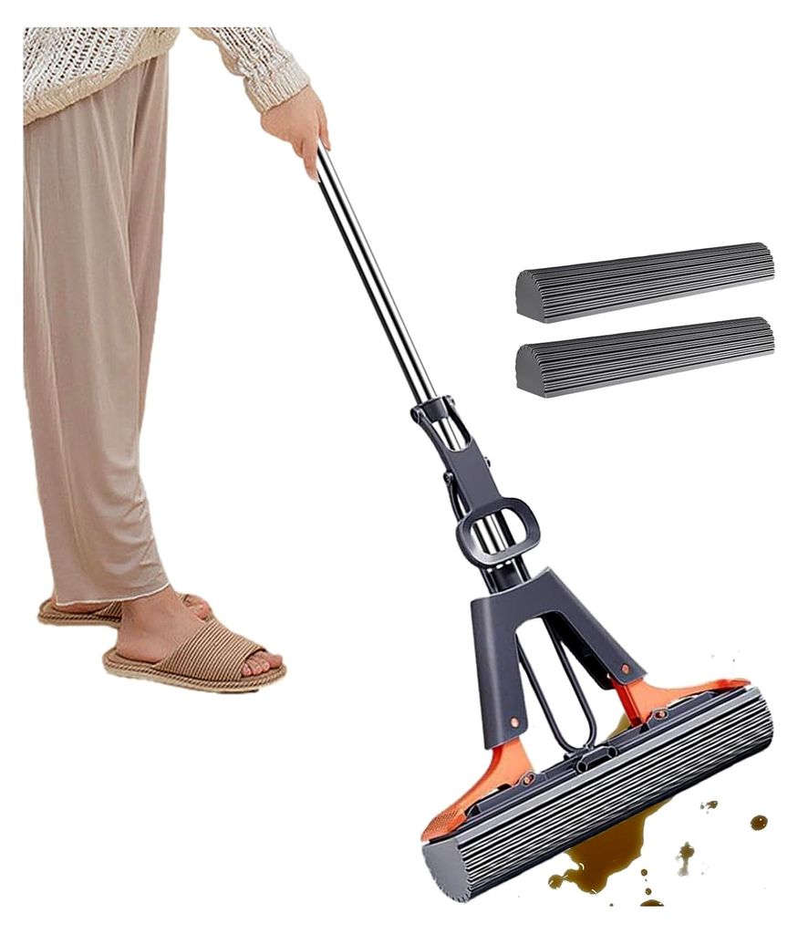 Bodenroller-Mopp – Robuste PVA-Schwämme mit ausziehbarem Griff | Hochabsorbierend, schnelltrocknend, leicht auszuwringender Mopp für Fliesen-, ...