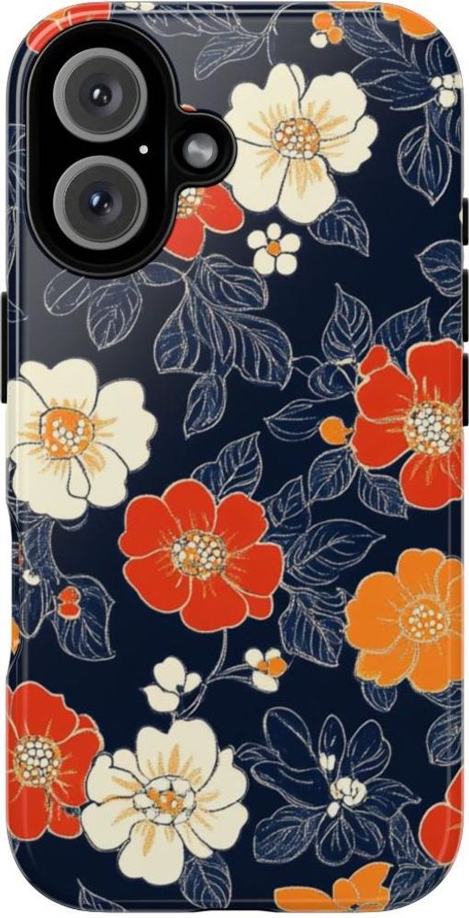 Blumenmuster in Orange und Weiß – Hülle Kompatibel mit iPhone 16