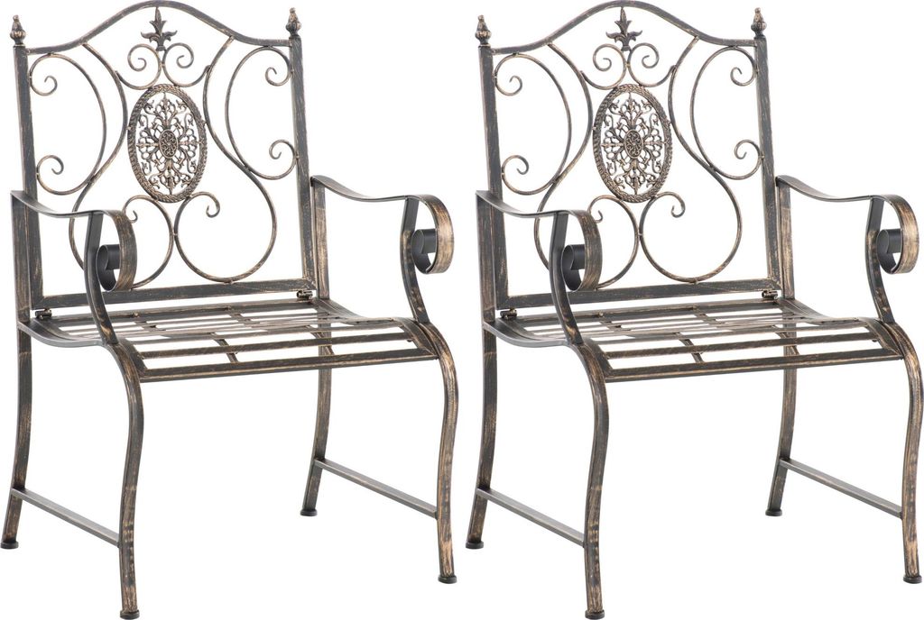 2er Set Gartenstühle AUSTIN - Metall Bronze 62x53x94 cm | Gartenstuhl Metall Terrassenstuhl Antik Verzierung Stühle Garten Balkon