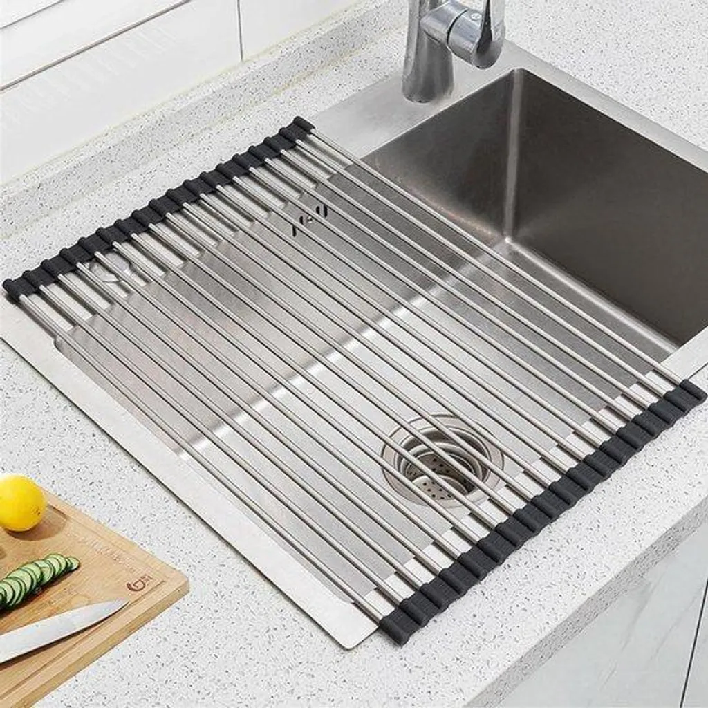 Rangement de cuisine rabattable gain de place noir inox - 45x33 cm