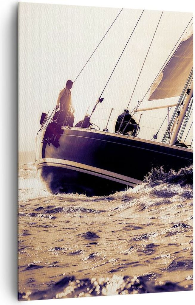 Bild auf Leinwand - Leinwandbild - Einteilig - Meer Yacht Welle - 80x120cm - Wand Bild - Wanddeko - Wandbilder - Leinwanddruck - Wanddekoration - L...