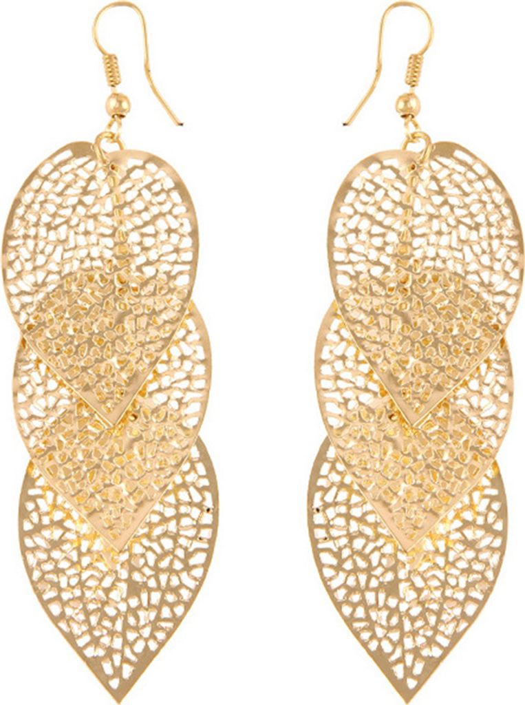 Mode Frauen Hohl Blattförmige Tropfen Baumeln Haken Ohrringe Party Schmuck Geschenke-Golden