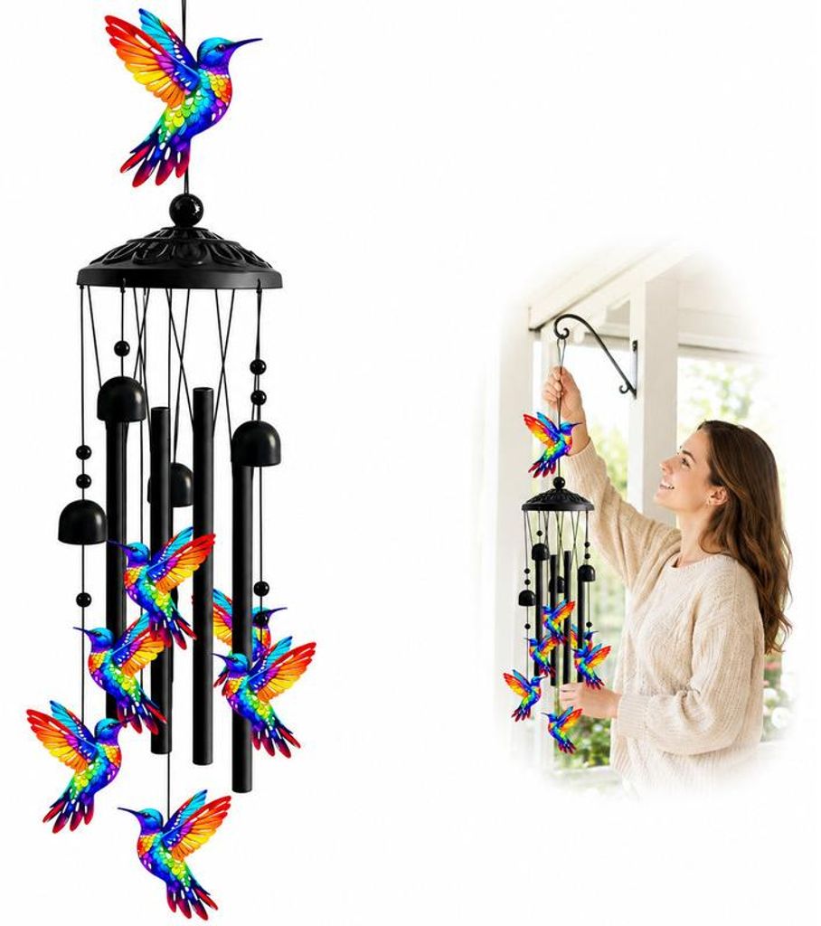 Windspiel Garten 36 Zoll Kolibri Design, Metall Aluminium Produktbild 