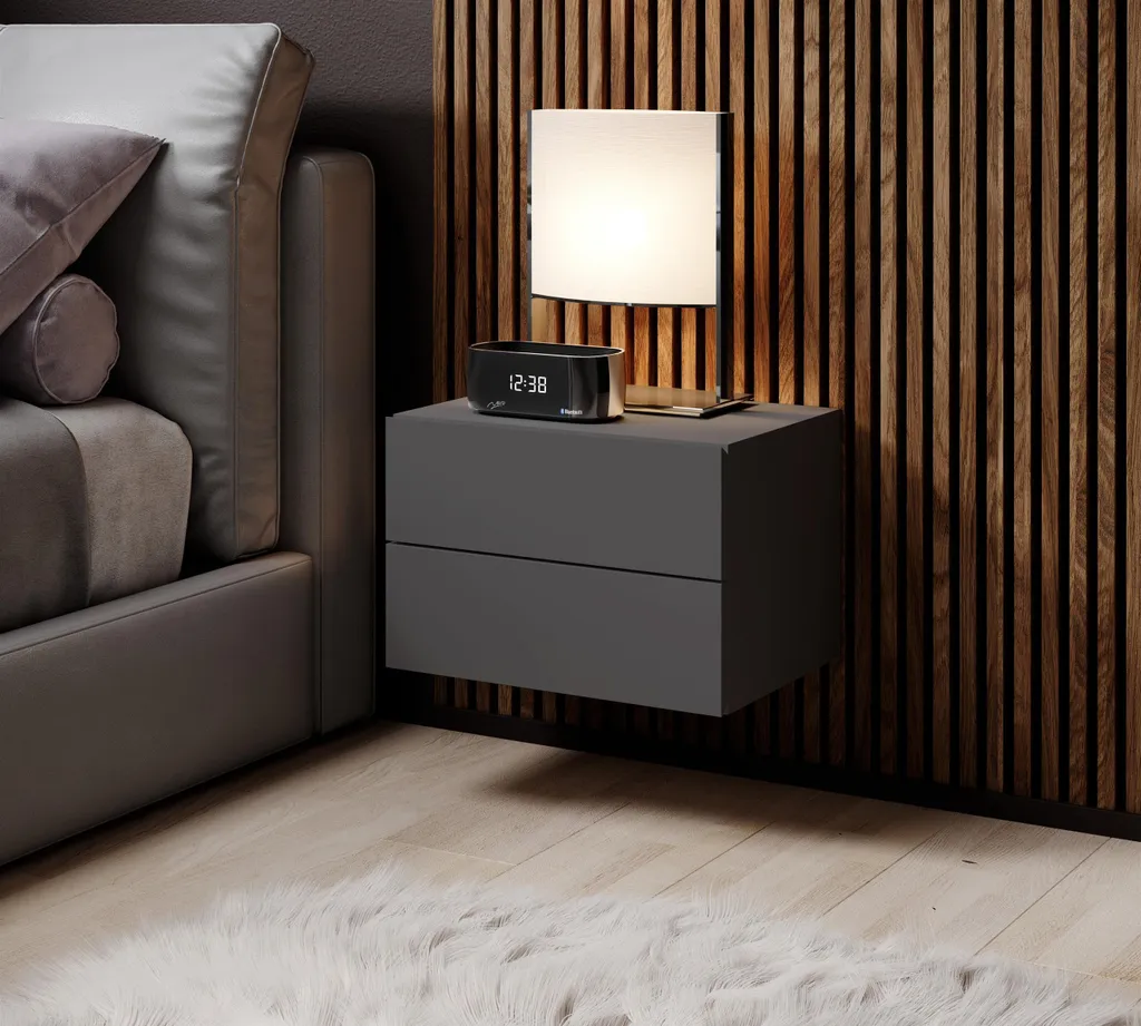 Table de Chevet Compacte Cabo Graphite - Rangement de Nuit Gain de Place - 3
