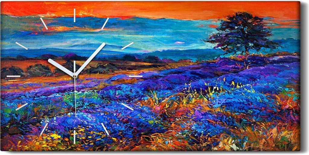 Wanduhr Leinwand Bild Uhr 60x30 Kunst Sonnenuntergang Lavendelfelder - weiße Hände