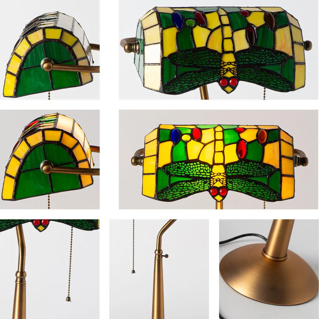 Lampe de table Tiffany en cristal libellule E27 - Design Rétro Chic 45cm