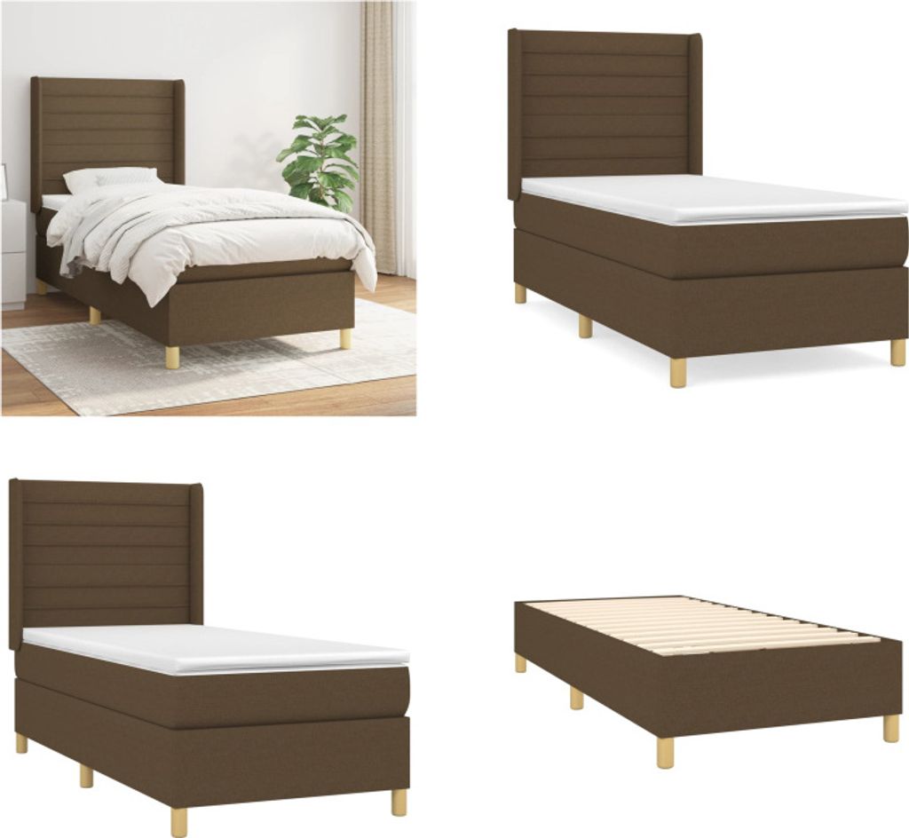 vidaXL Boxspringbett mit Matratze Dunkelbraun 100x200 cm Stoff - Boxspringbett - Boxspringbetten - Bett - Schlafzimmermöbel