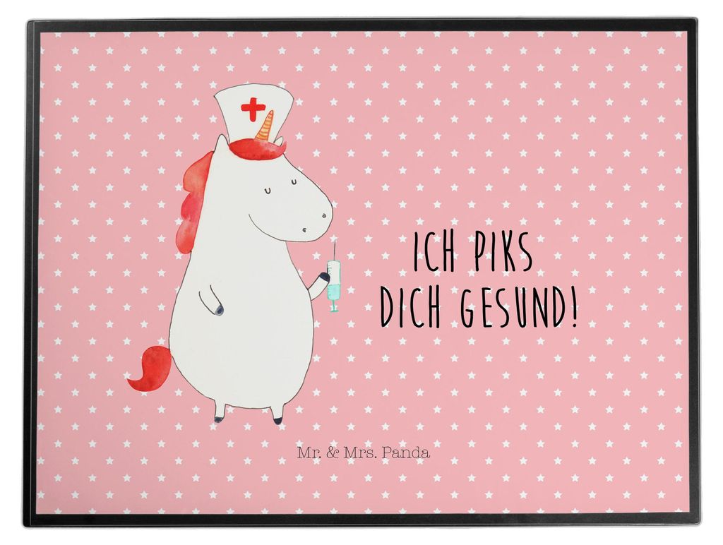 Mr. & Mrs. Panda Schreibunterlage Einhorn Krankenschwester - Rot Pastell - Geschenk, schreibtischunterlagen, schreibtischunterlage, schreibauflage,...
