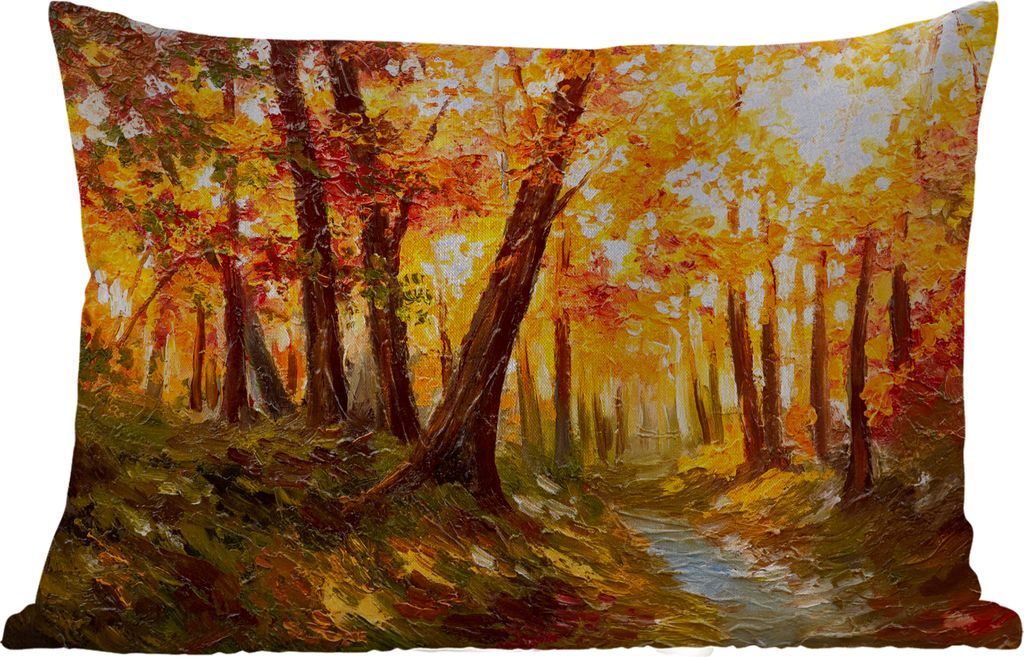 MuchoWow Outdoor Kissen - Gemälde - Herbst - Wald - Ölgemälde - 50x30 cm - Wetterfest - Lounge Kissen - Sofa kissen - Wohnzimmer Dekoration