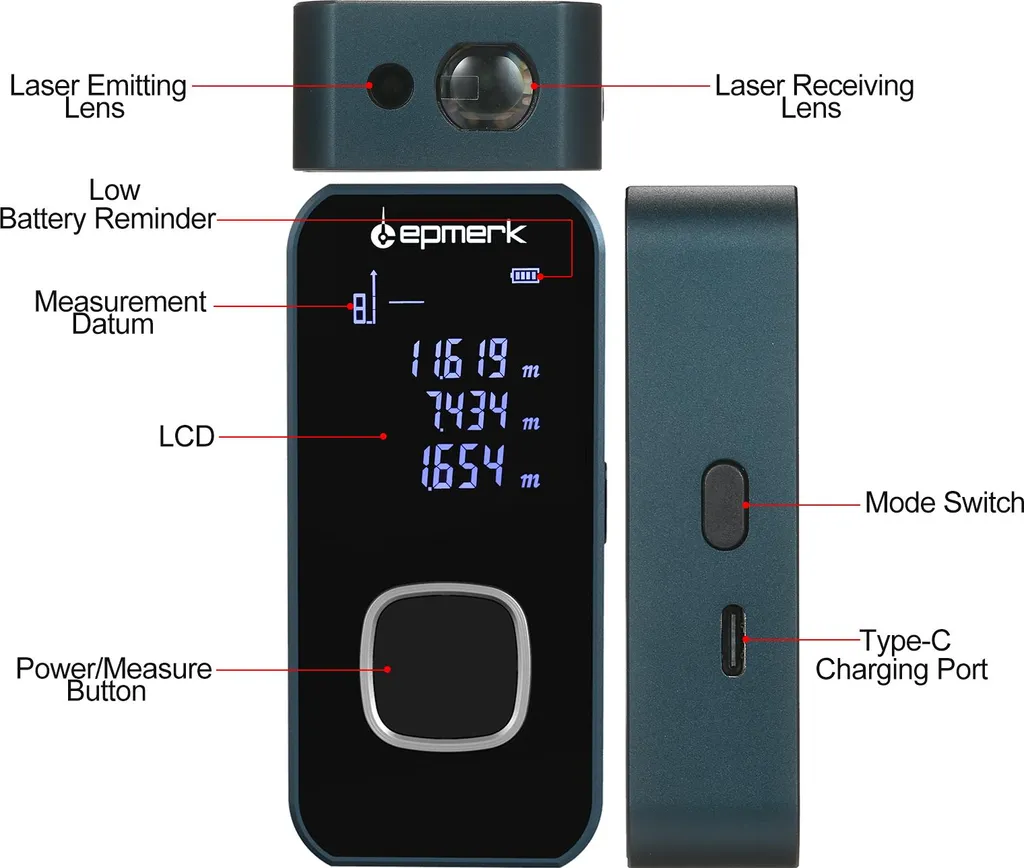Mini Télémètre Laser 60m Numérique Portée Portable avec LCD Rétroéclairé