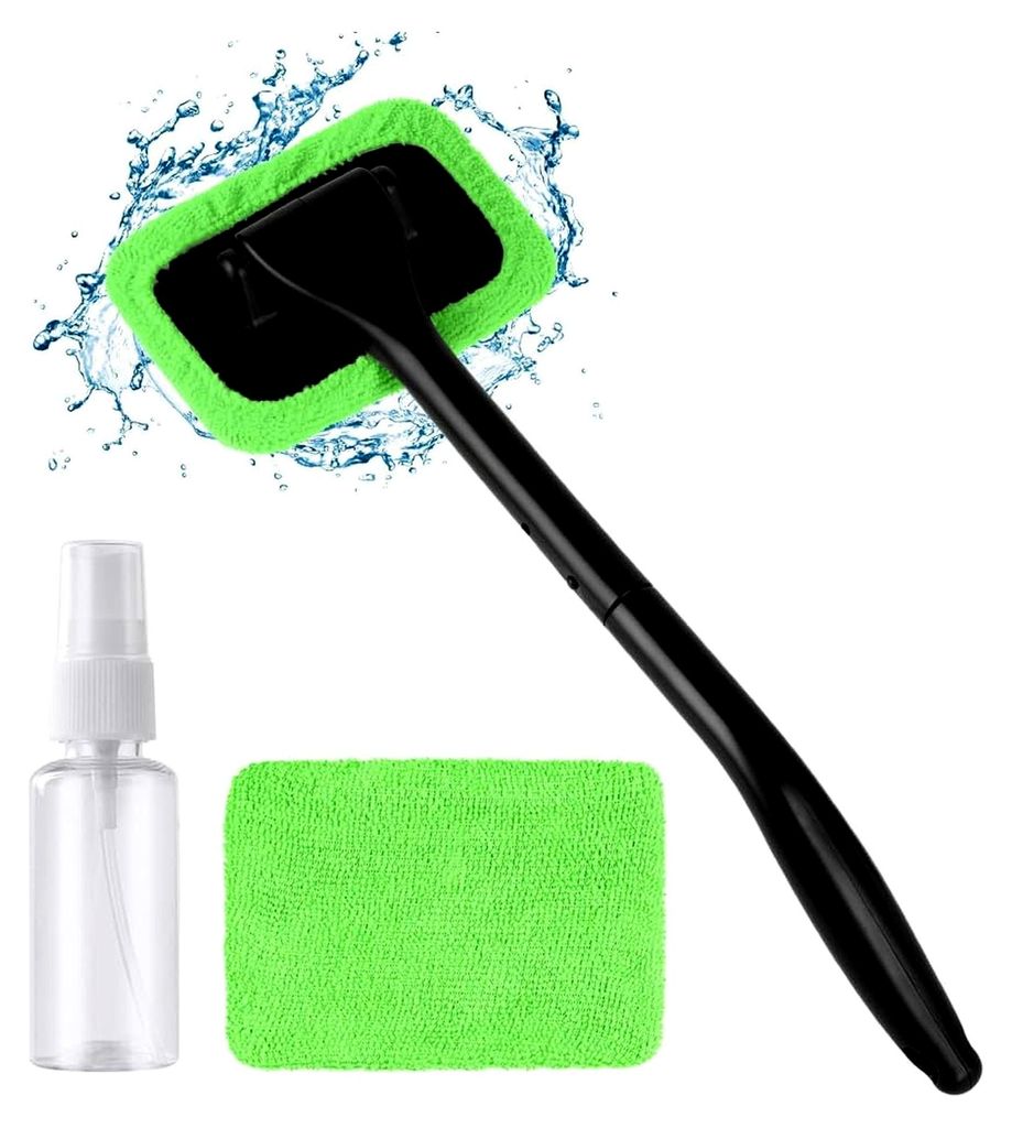 Teleskop Autowaschbürste, Scheibenreiniger mit 2 Mikrofaserpads und Flasche, faltbarer Windschutzscheibenreiniger