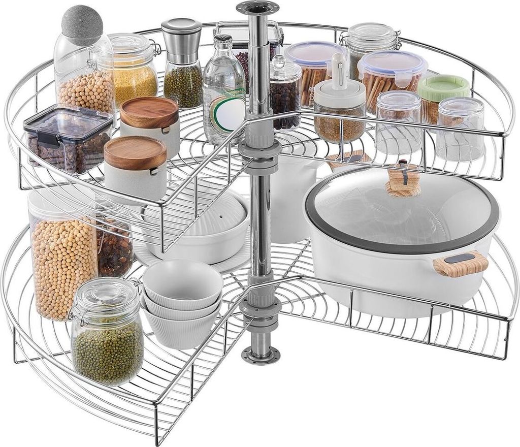 31" 2 Tier Kidney Shaped Chrome Corner Organizer Lazy Susan Cabinet Blind