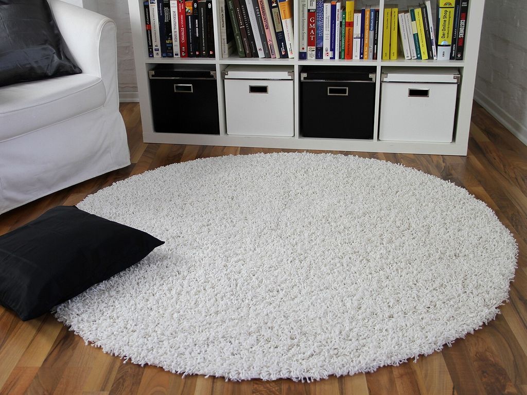Hochflor Langflor Shaggy Teppich Aloha Weiss Rund, Größe:120 cm Rund