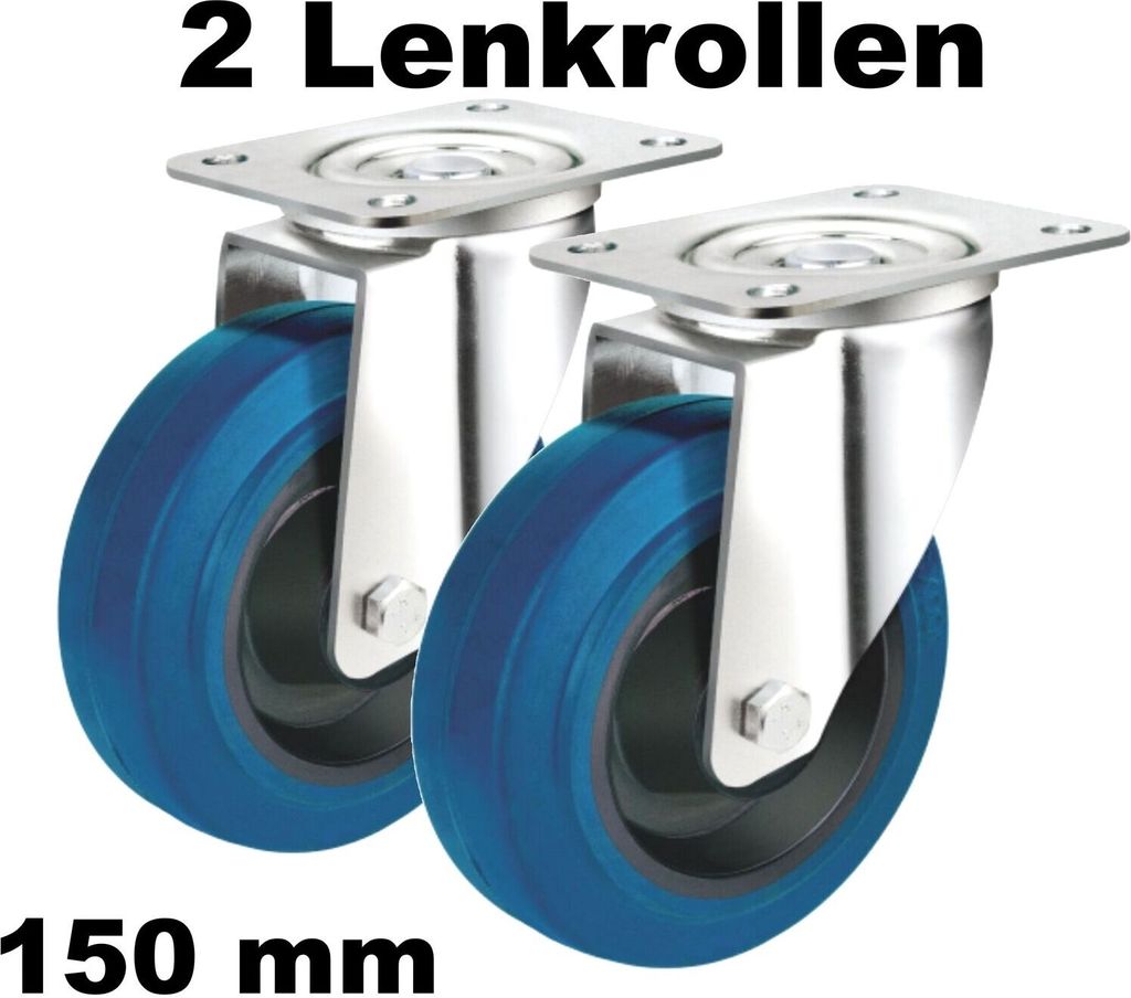 2 Lenkrollen 150mm Elastik Reifen schonender und leiser Lauf mit Rollenlager