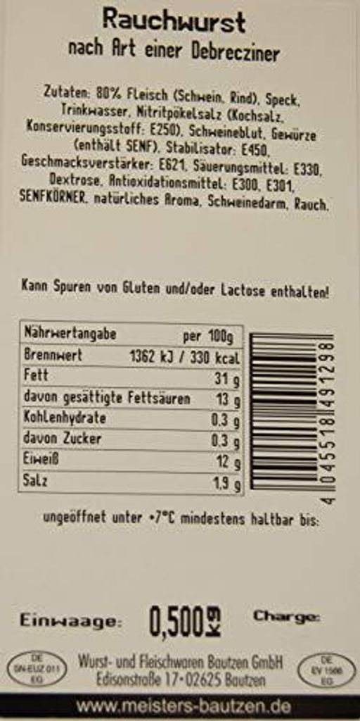 Echte Rauchwurst Buchenholz geräuchert | herzhafte Bautzner Produktbild 3