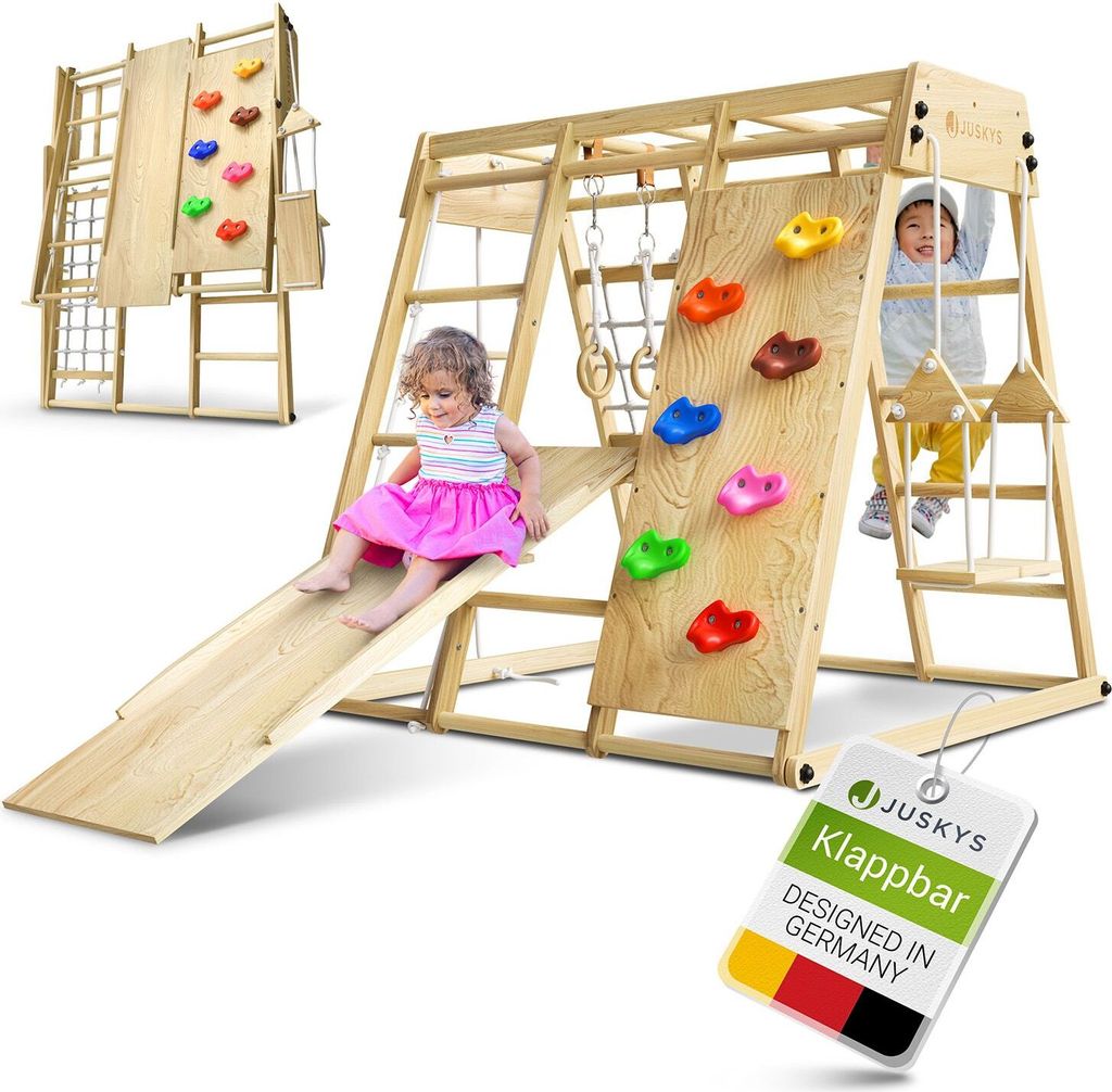Juskys Maxi Klettergerüst für Kinder - Rutsche, Kletterwand & Schaukel - Natur