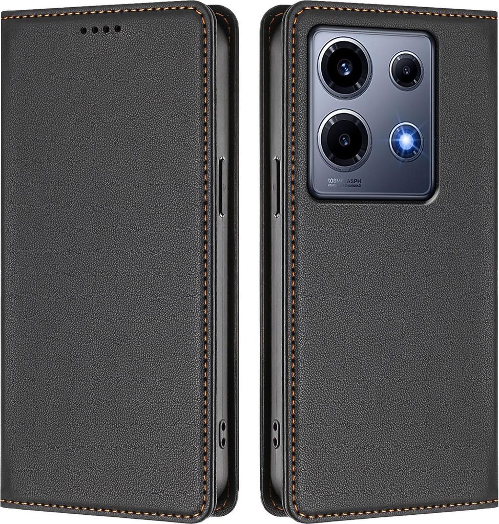 Handyhülle für Infinix Note 30 VIP, Kunstleder Klapphülle Stoßfeste Magnetische Hülle mit Ständer Schwarz