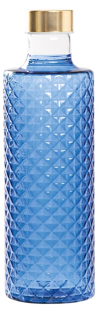 Isolano Designerflasche aus mundgeblasenem Borosilikatglas mit Diamantschliff, bläuliche Farbe, inklusive doppeltem Zierverschluss