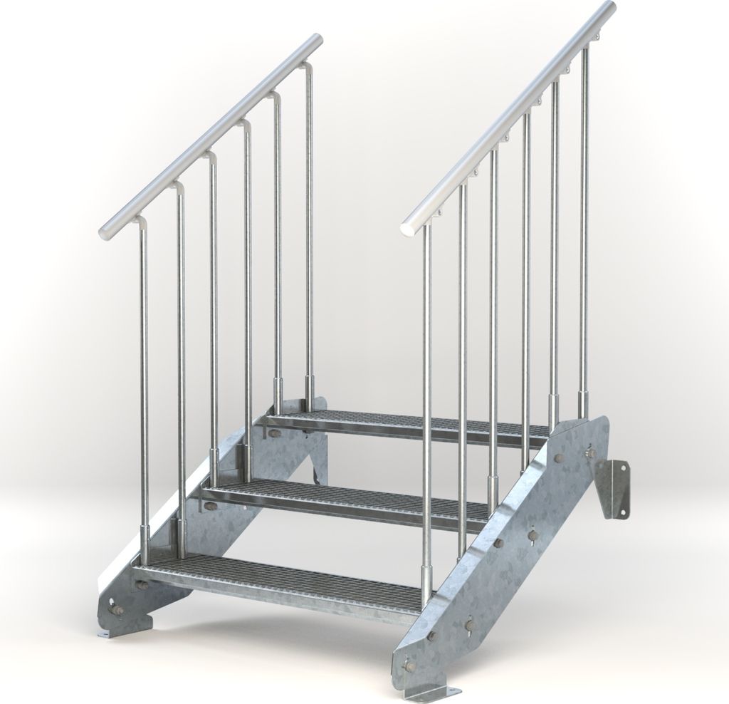 Aussentreppe Stahltreppe 3 Stufen 100 cm Breite beids. Geländer Stufenart ST3