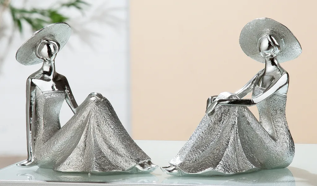 Sculpture Lady Gilde argentée 17 cm - Résine résistante - Lot de 2 - 2
