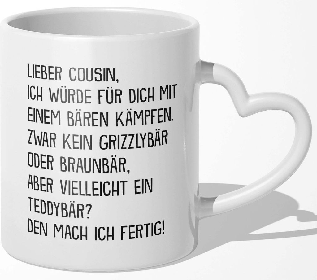 22Feels Bester Cousin Geschenk Geburtstag Weihnachten Tasse Jungs Männer Du Wirst Cousin Kaffeetasse Spruch (Herzhenkel Weiss)