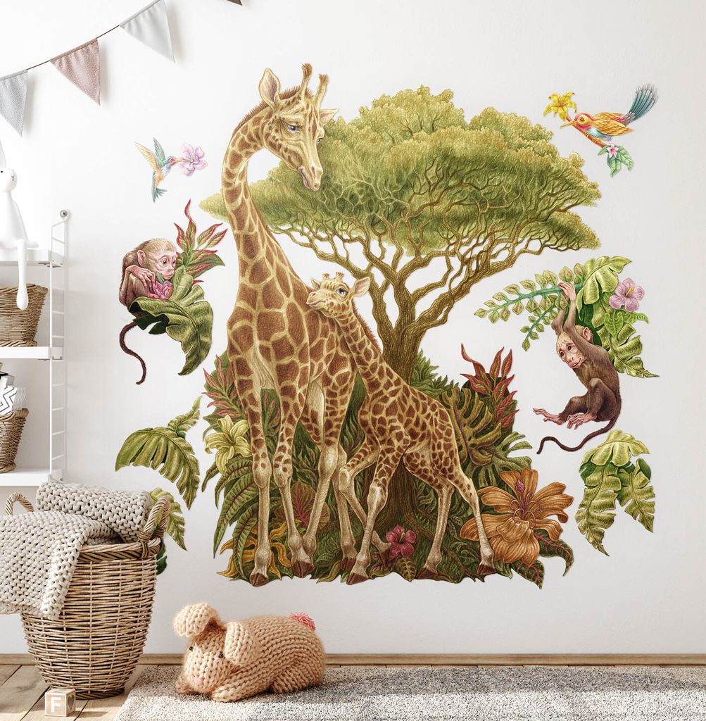 Wildtier-Vegetation – Wandgestaltung – Wandbilder Kinder – Motivtapeten Set – Wanddekor Kinderzimmer – Selbstklebende Wandsticker – 80x...