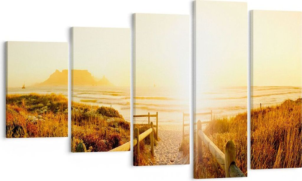 Bild auf Leinwand - Leinwandbild - Sonnenaufgang Welle Insel Meer - 100x60cm - Wand Bild - Wanddeko - Leinwanddruck - Bilder - Kunstdruck - Wanddek...