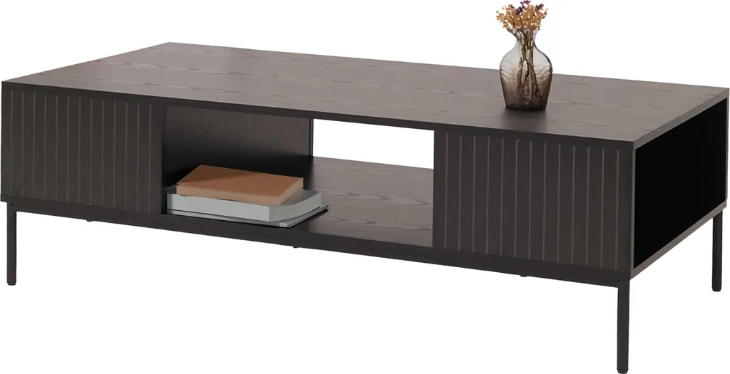 Tavolino HWC-O39, tavolino da divano tavolino laterale vani portaoggetti, melamina MDF 39x120x60cm ~ aspetto legno nero