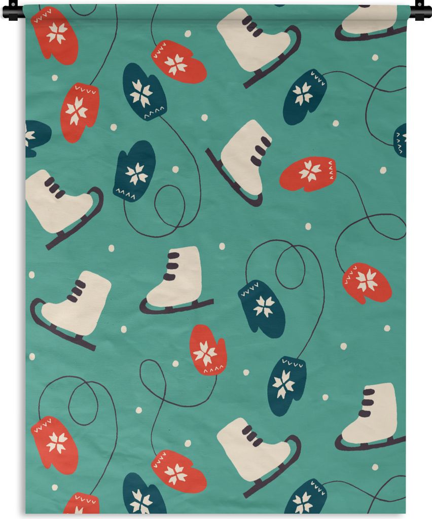 MuchoWow Wandteppich Wandbehang Schlittschuhe - Winter - Muster 90x120 cm Tapisserie Dekoration Wandtuch - Wanddeko