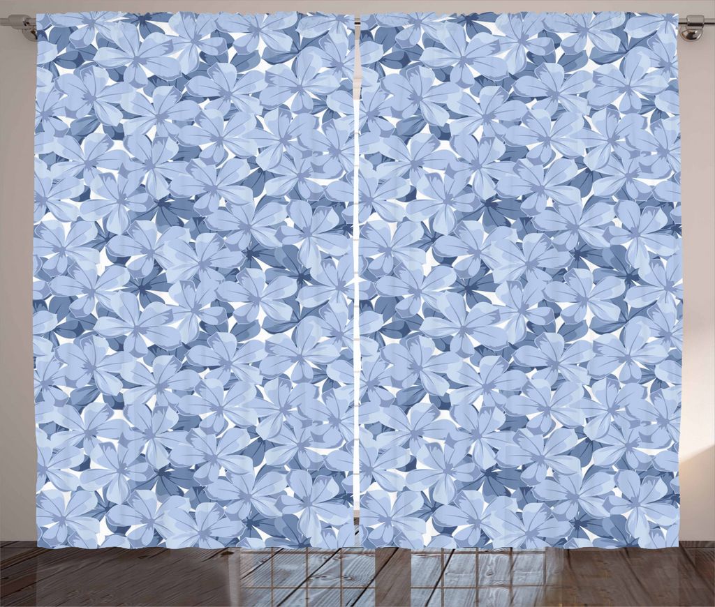 ABAKUHAUS Blau Rustikaler Vorhang, Retro Plumbago-Blüten, Wohnzimmer Universalband Gardinen mit Schlaufen und Haken, 280 x 225 cm, Blau grau Weiß