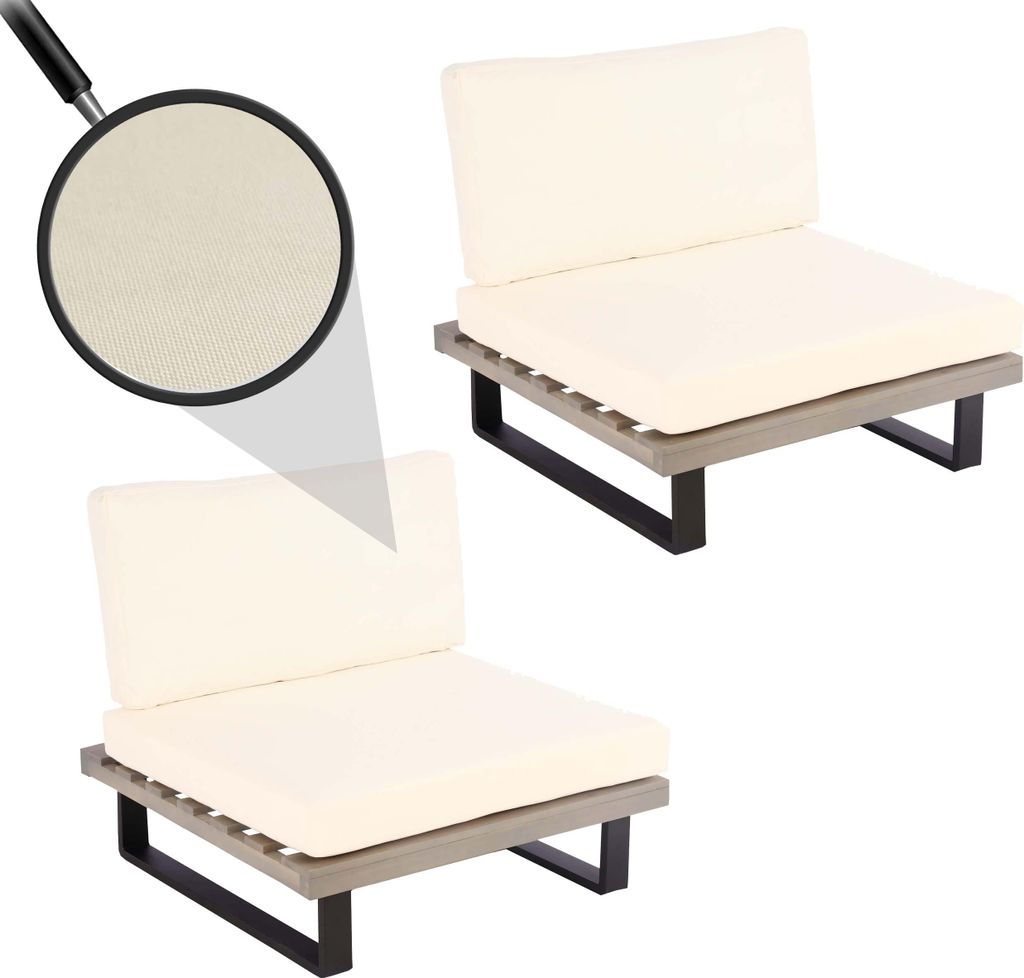 2er-Set Lounge-Sessel MCW-H54, Garten-Sessel, Spun Poly Akazie Holz Alu grau, Polster cremeweiß