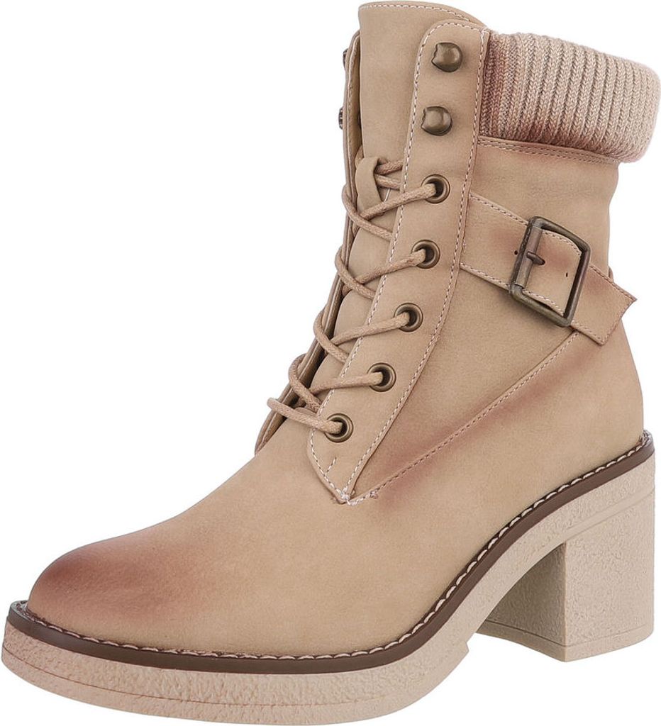 Ital-Design Damen Stiefeletten High-Heel Stiefeletten Leicht gefüttert Lederoptik Schnürstiefeletten 88519558 Hellbraun Gr. 40