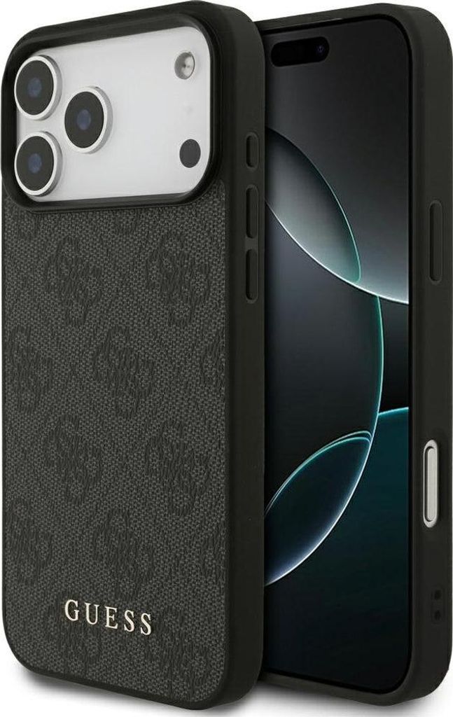 A close-up of a phone case with the Guess logo.
