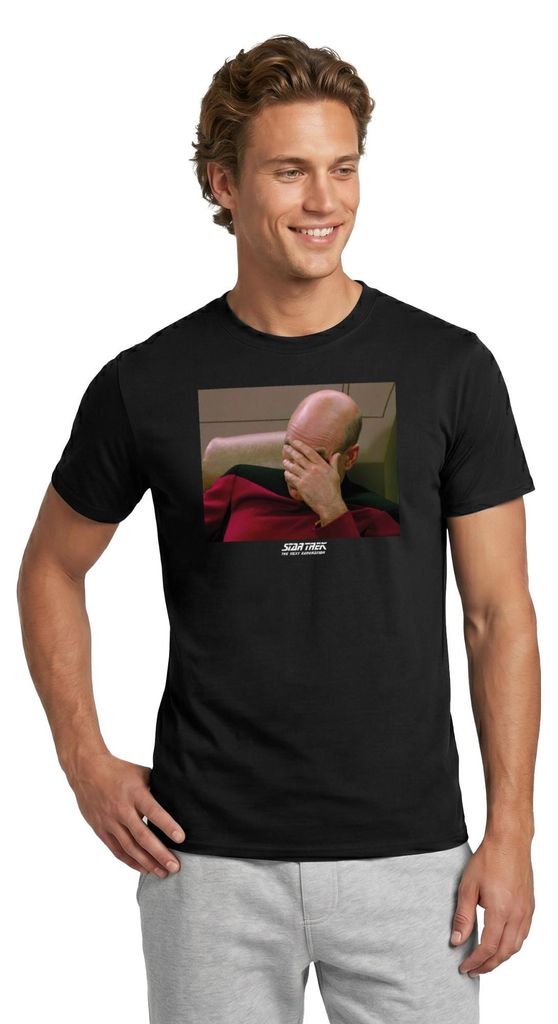 Spreadshirt Star Trek The Next Generation Picard Facepalm Meme Männer T-Shirt, L, Schwarz