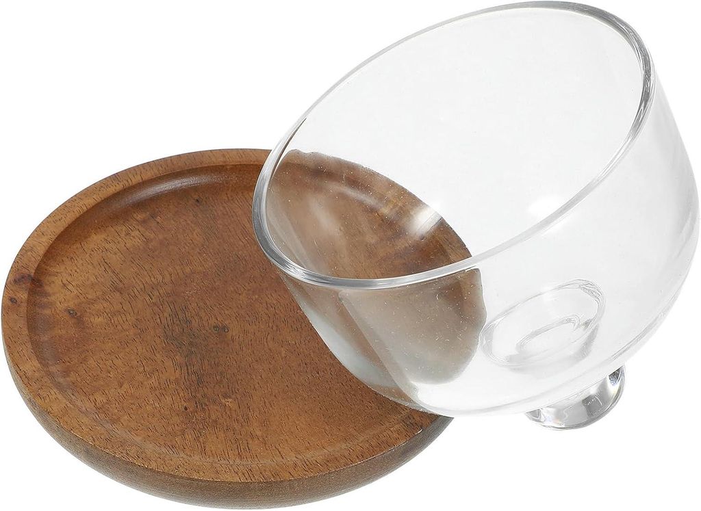 Mini-Desserttablett aus Holz + luftdichte Glasglocke, runder Kuchen-/Gebäckständer