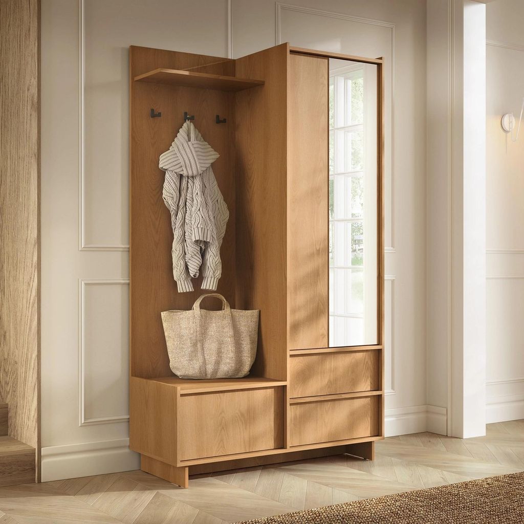 Garderobe SUNA Flurmöbel Set mit Spiegel Schuhschrank Eiche Produktbild 