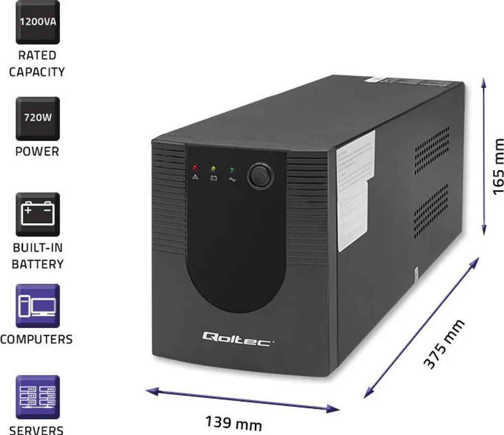 Onduleur Qoltec Monolith 1200VA 720W Line-Interactive pour PC et Serveur - 9