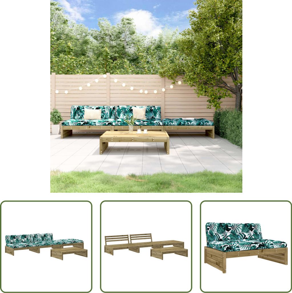 The Living Store 4-tlg. Garten-Lounge-Set mit Kissen Kiefernholz Imprägniert