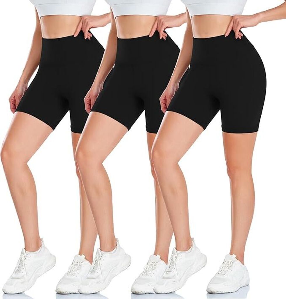 BLONGW 3er Set Damen Highwaisted Sport Shorts Schwarz S-M