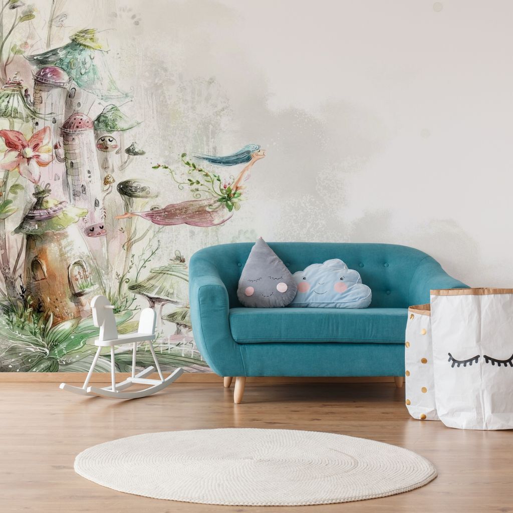 Muralo XXL Selbstklebende FOTOTAPETE Das Aquarell LAND der Wiesenfantasie (B) 450 cm x (H) 300 cm Tapete Wandtapete WOHNZIMMER SCHLAFZIMMER 4859