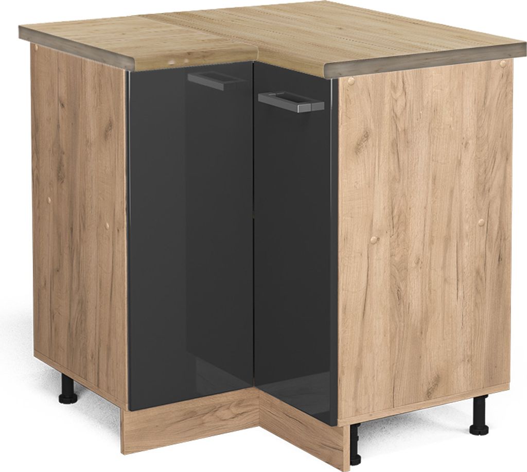 Eckunterschrank Vicco R-Line Anthrazit Hochglanz 75.6 cm , AP Eiche, Model 45511